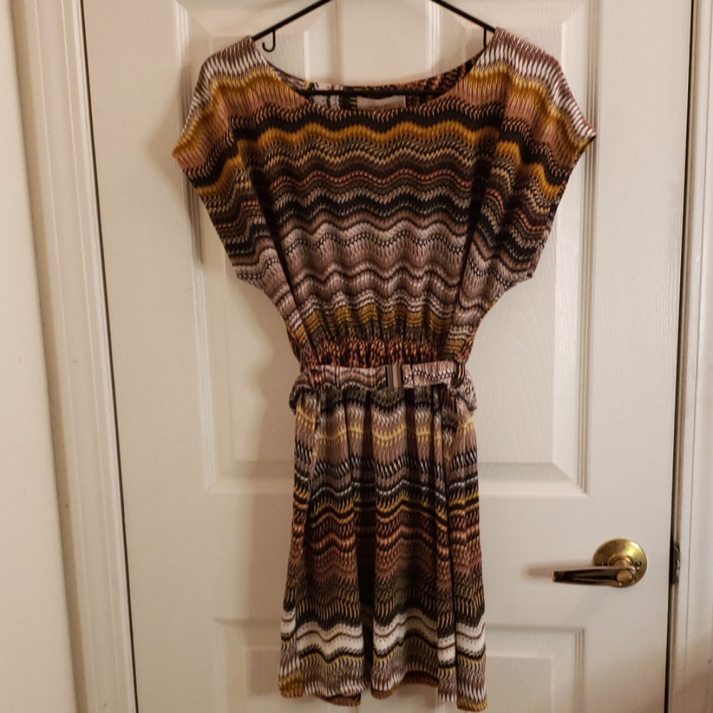 Fun 2 Fun Printed Dress Tan Brown S NWT